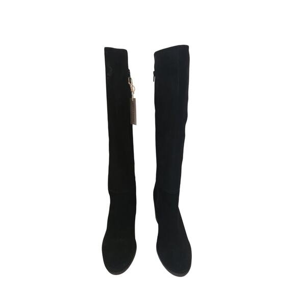 New In Box Lucky Brand Bonnay Boot Genuine Suede Extra Wide Calf Black 10W - Picture 1 of 10